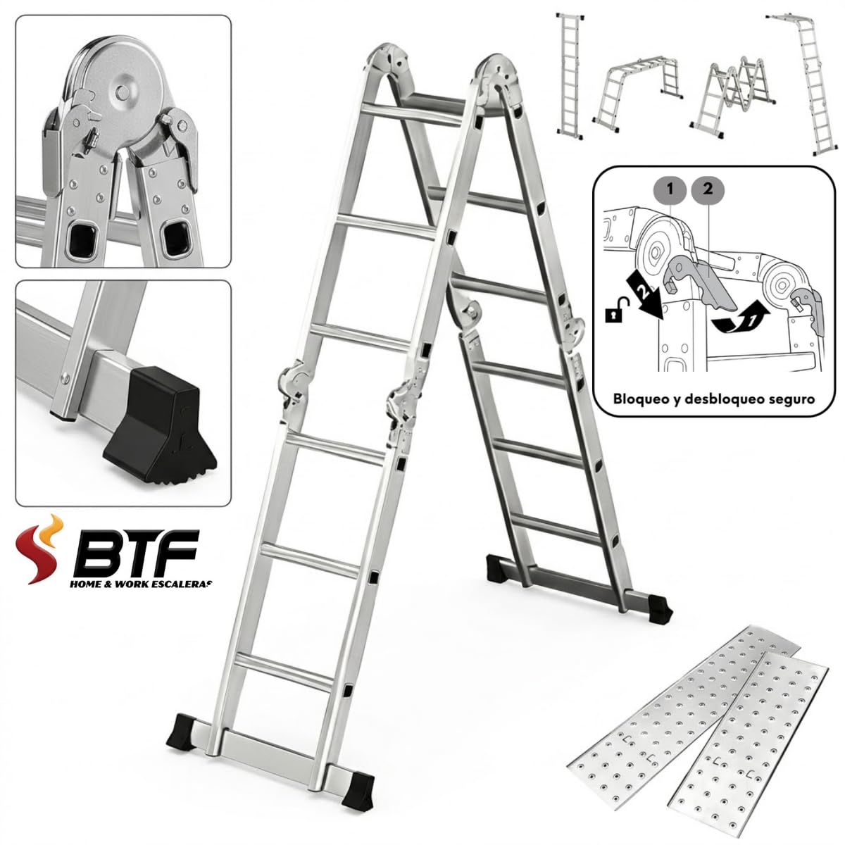 Escalera de Aluminio Multifuncional 5 en 1 Plegable 150 kg BTF-MUP34