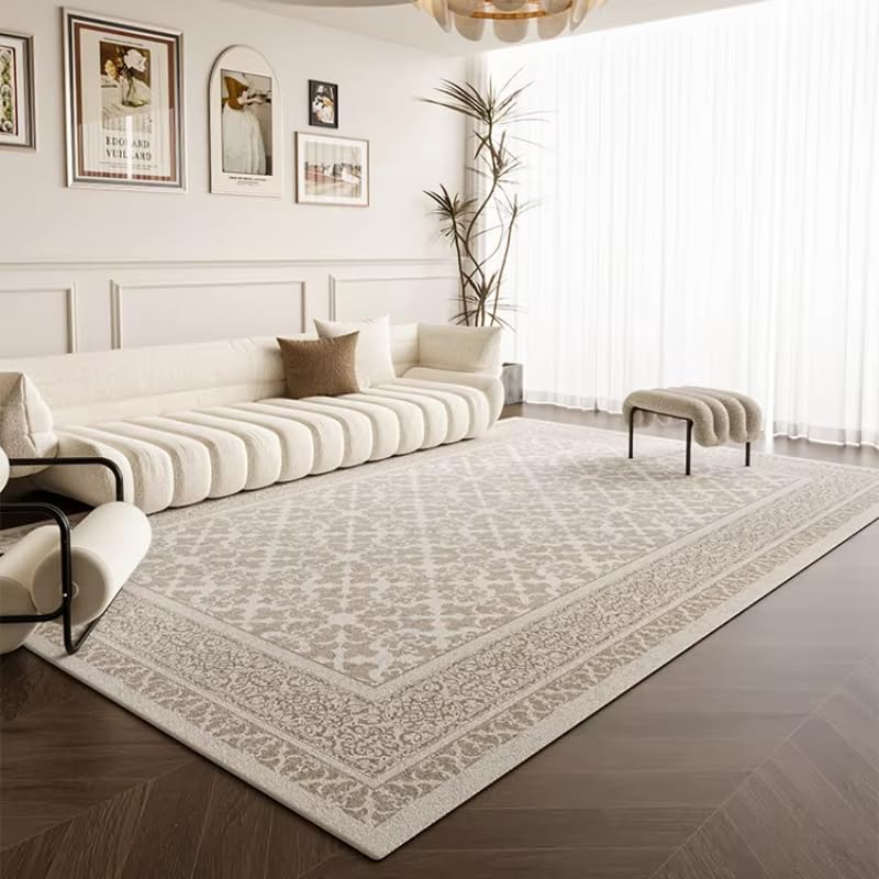 Tapis de style français lavable résistant aux taches 210x300 cm pour salon et enfants