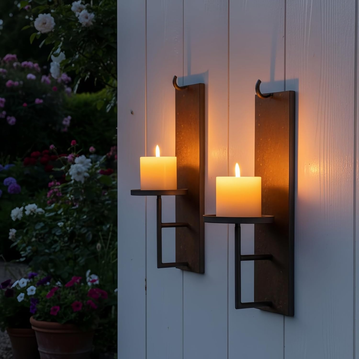 Set of 2 Vintage Wall Candle Sconce, Distressed Iron Metal, 15.6 x 3.9 inches, Rustic Farmhouse Style