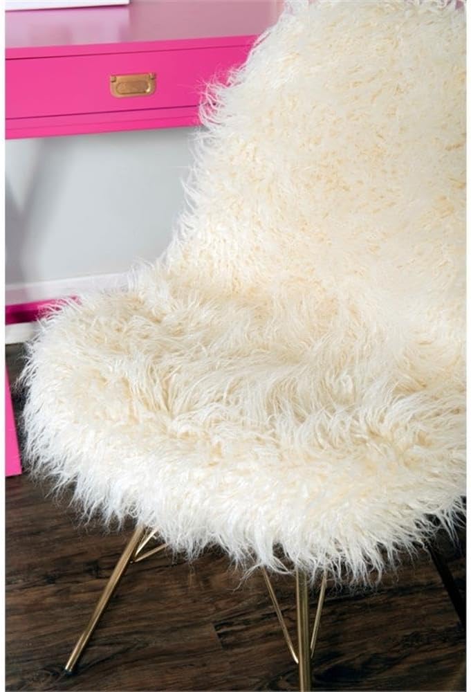 Linon Riley Faux Fur Accent Chair with Gold Metal Legs in Cream