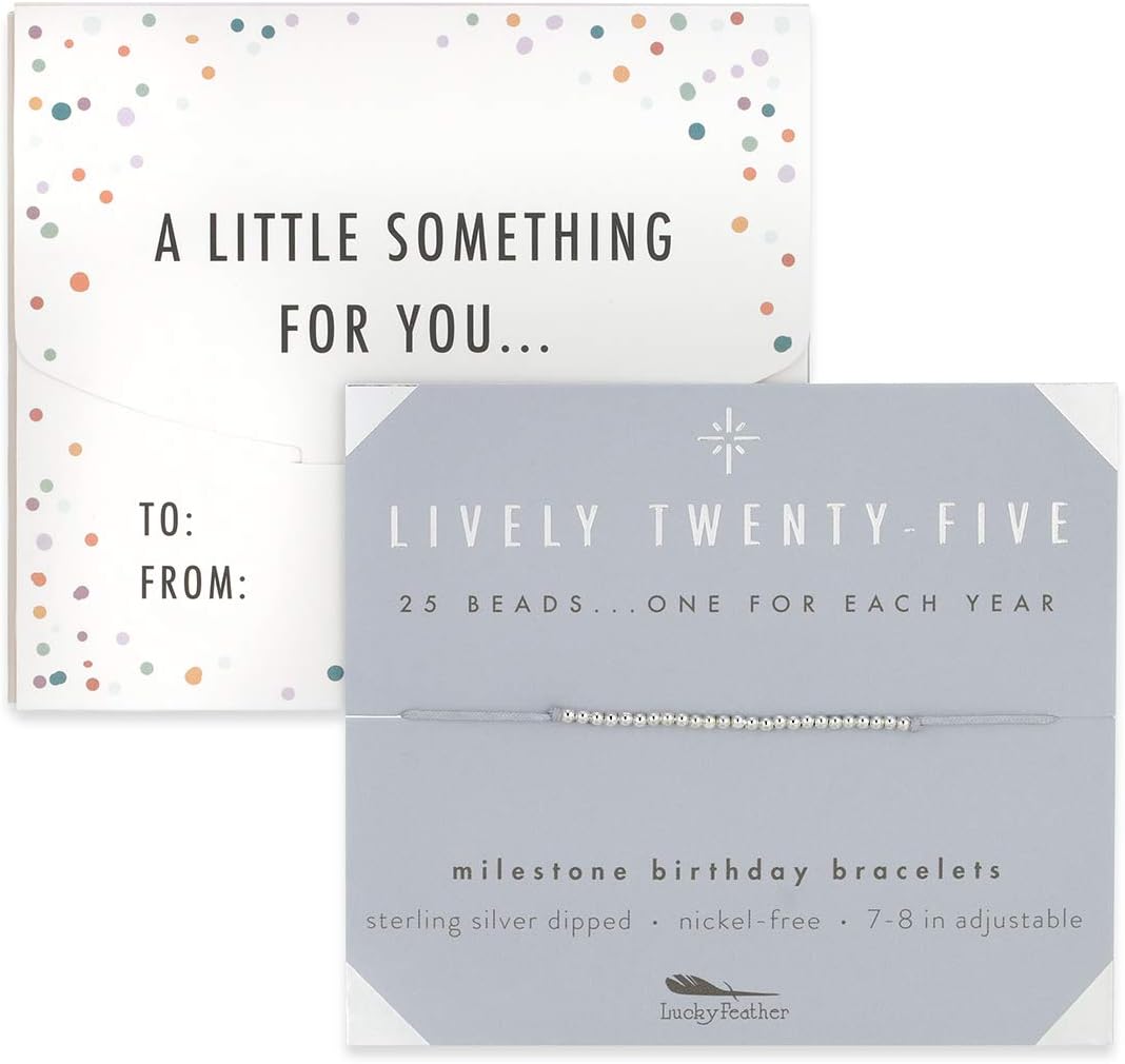 Lucky Feather Happy 25th Birthday Gifts For Women - 14K Gold Dipped Beads Bracelet on Adjustable 7”- 8” Cord - Turning 25 Birthday Gifts For Her - Image 3