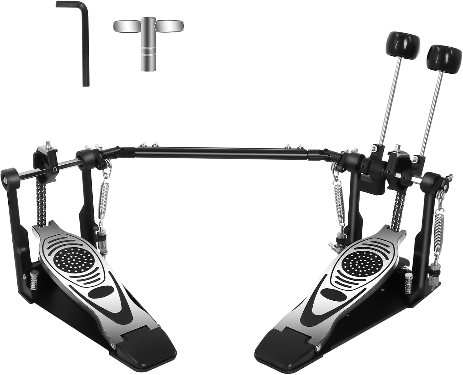 Double Bass Drum Pedal, Heavy-Duty Double Chain Drive Kick Pedal with Adjustable Beater & Spring Tension, Non-Slip Base Plate – Compatible with Acoustic/Electronic Drum Kits