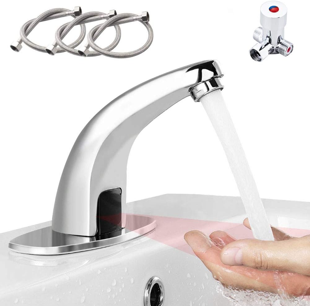 Sensor Taps for Wash Basin, Automatic Infrared Sensor Cold and Hot Water Tap Smart Touchless Sink Faucet with Control Box, for Kitchen Sink Bathroom Bar