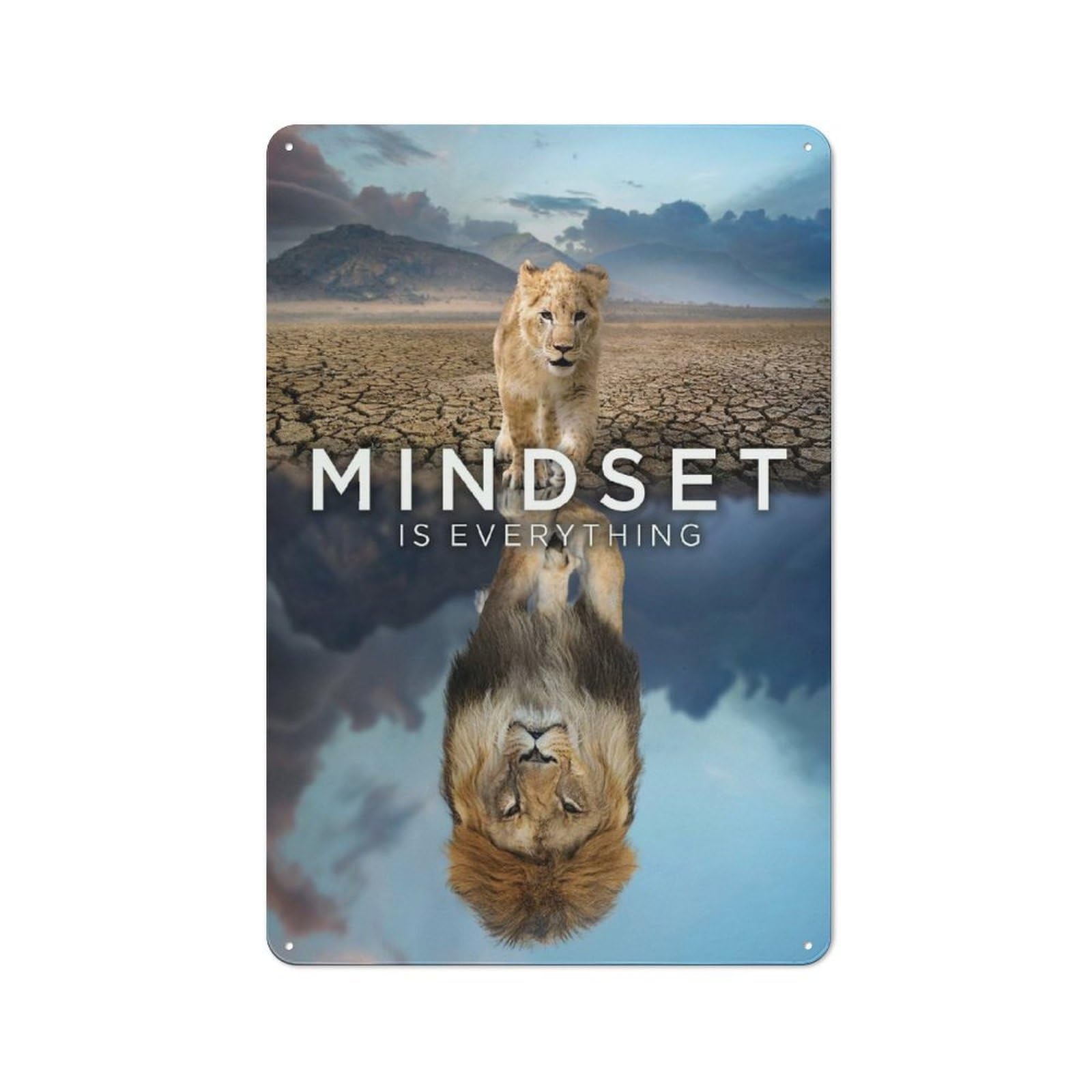 Junmoney Style-10 Mindset Is Everything Lion Rustic Metal Plaque 30X20cm For Café Or Restaurant, Wall Decor For People Reorganising Café And Restaurant