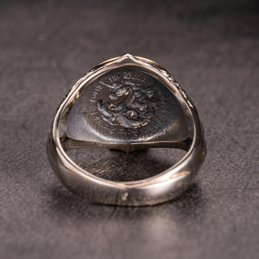 Anillo de unicornio de plata de ley 925 de dos tonos para hombre, abierto y ajustable