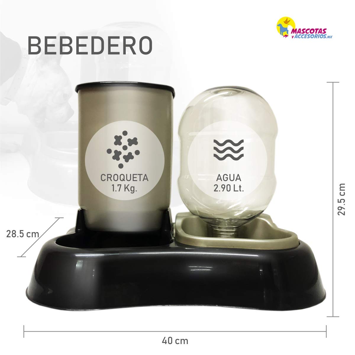 Dispensador Comedero y Bebedero 2 En 1 Mascotas Perros Gatos (Negro)