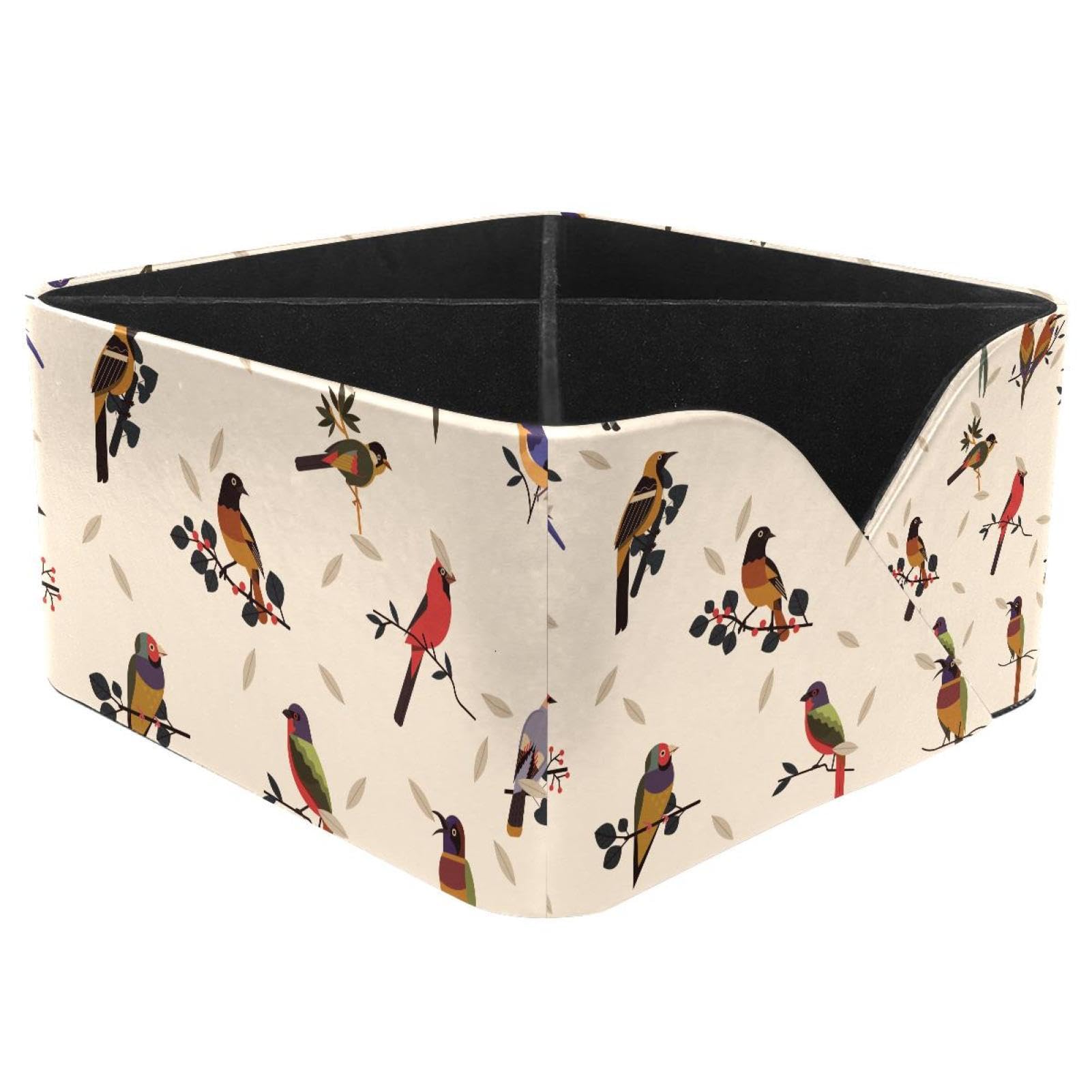 KengjuTesu Colorful Birds Pattern Desktop Organizer Pen Holder, Rectangular Pencil Cup for Office, Study and Makeup Stations