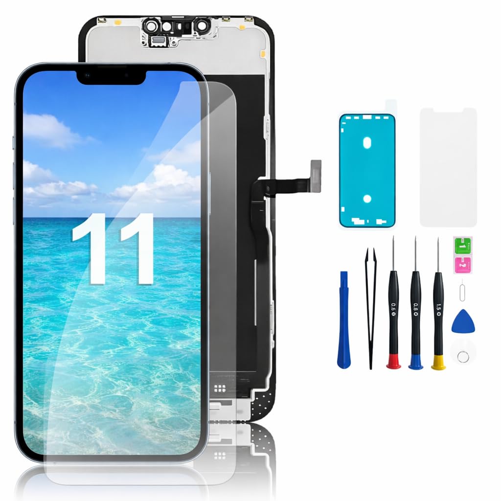 Set di Ricambio per iPhone 11 Display, Schermo 3D Touch con Cornice e digitalizzatore, con Strumento di Riparazione, Adesivo Impermeabile e Protezione Schermo