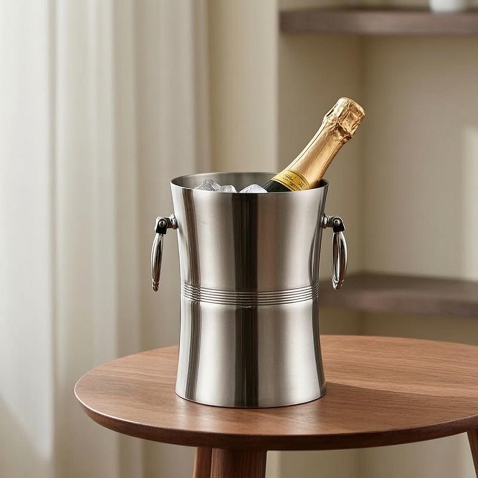 Secchiello da Ghiaccio con Manici a Anello Isolante Secchiello Termico in Acciaio Inox Termico per Sommelier, Ristoratori, Ristorante, Bar