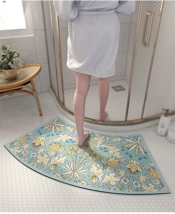GTYUNZP Curved Shower Mat for Quadrant Shower Stall,Absorbent Diatom Mud Quick Drying Non-slip Bath Mat,Semi-Circular Bathroom Foot Mat for Round Showers (Color : Flower D, Size : 45 * 100cm)