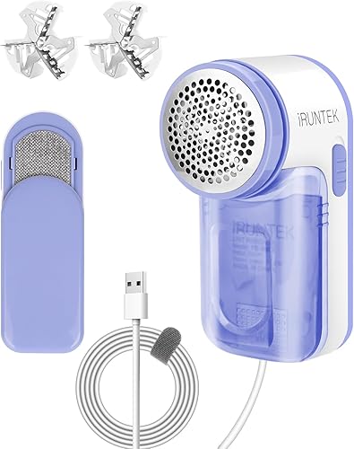 iRUNTEK Removedor de pelusa de tela sin batería, afeitadora alimentada por USB y cepillo de pelusa 2 en 1, desfuzzer de suéter elimina pelusas,