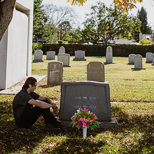 Xonor Artificial Cemetery Flowers With Vase, Set Of 2 Artificial Rose Lily Bouquet Graveyard Memorial Flowers For Cemetery Headstones Decoration #TOP4