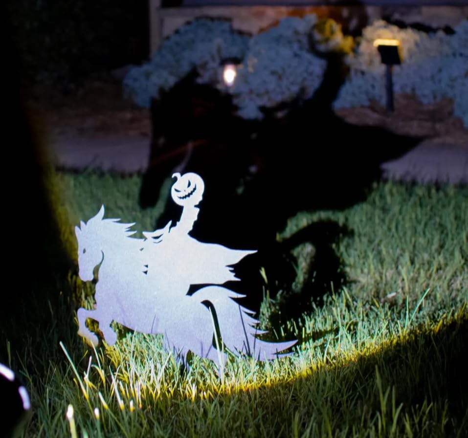 Headless Horseman Metal Yard Stake – Halloween Outdoor Decoration, Weather-Resistant Steel Yard Art for Lawn & Garden, Haunted Fall Décor for Porch, Pathway & Front Yard Display (Black, 8" x 12")
