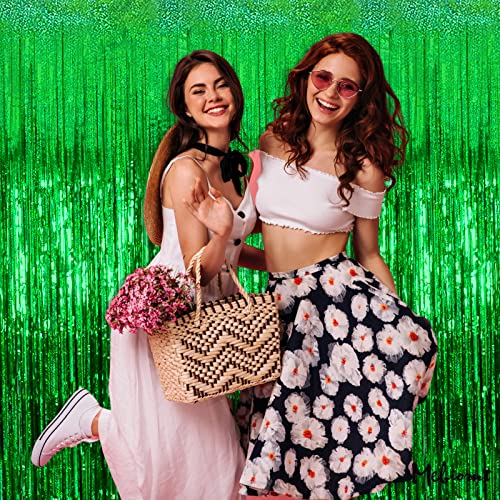 4 Pack 3.2Ft X 8.2Ft Green Fringe Curtain Backdrop, Sparkle Metallic Tinsel Foil Fringe Streamers Background For Photo Booth Birthday Wedding Baby Shower Halloween Christmas Party Decorations #TOP6