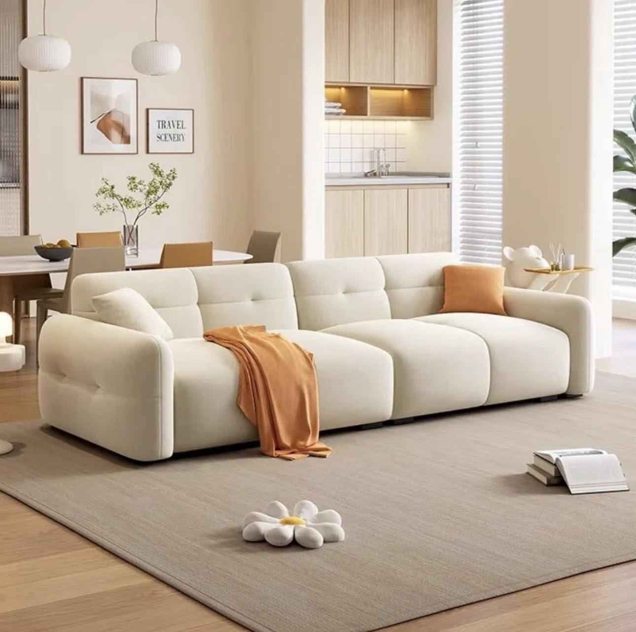 LEGACY OF COMFORT Austin Modern Sofa Upholstered 3 Seater Sofa Three Seater Sofa for Living Room Hotels & Offices (Beige Velvet)-image-17