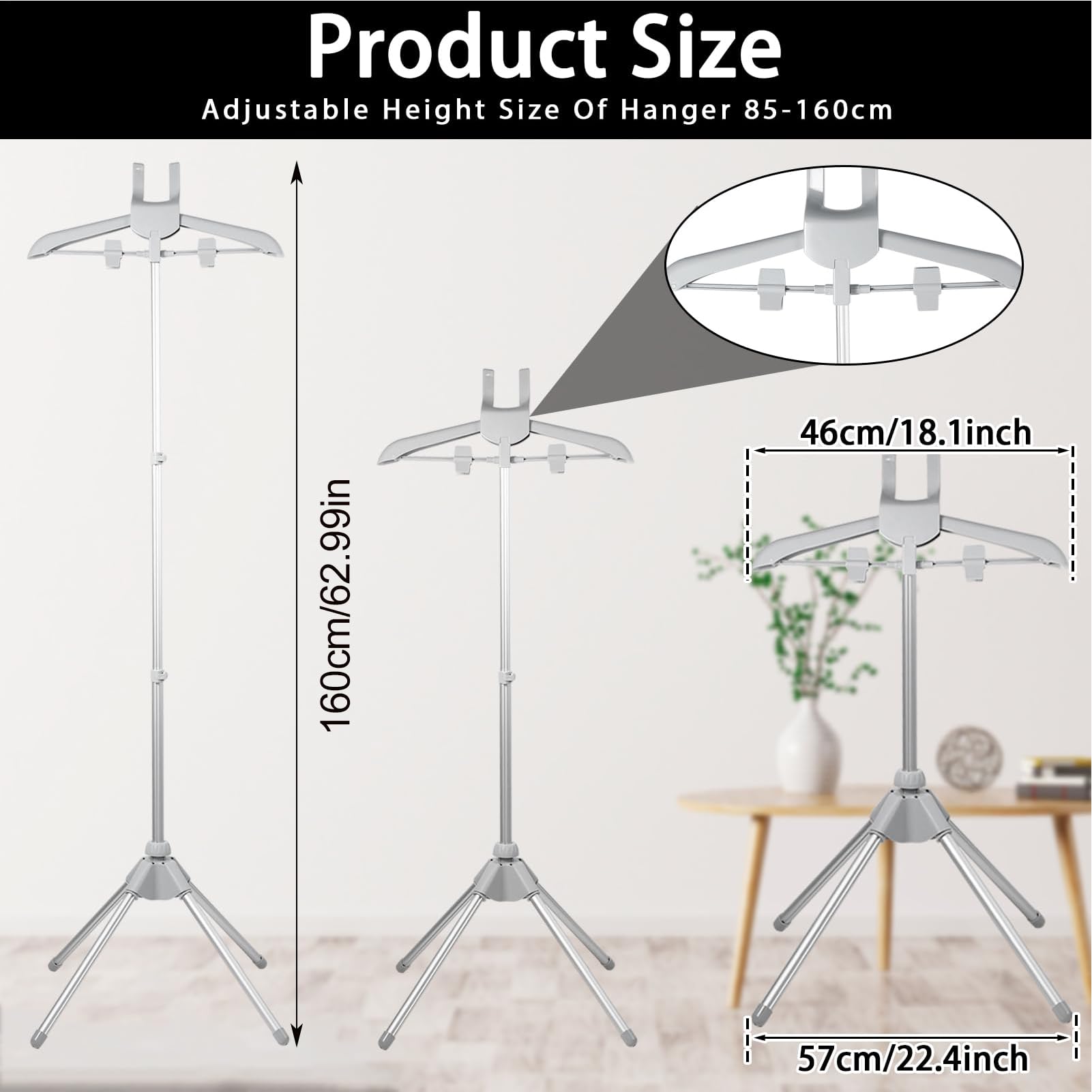 Support pour Fer à Repasser, Support trépied Portable et Robuste, antidérapant + stabilisateur Anti-Inclinaison, Aluminium chromé résistant à la Rouille, pour Magasin de vêtements, Chambre à