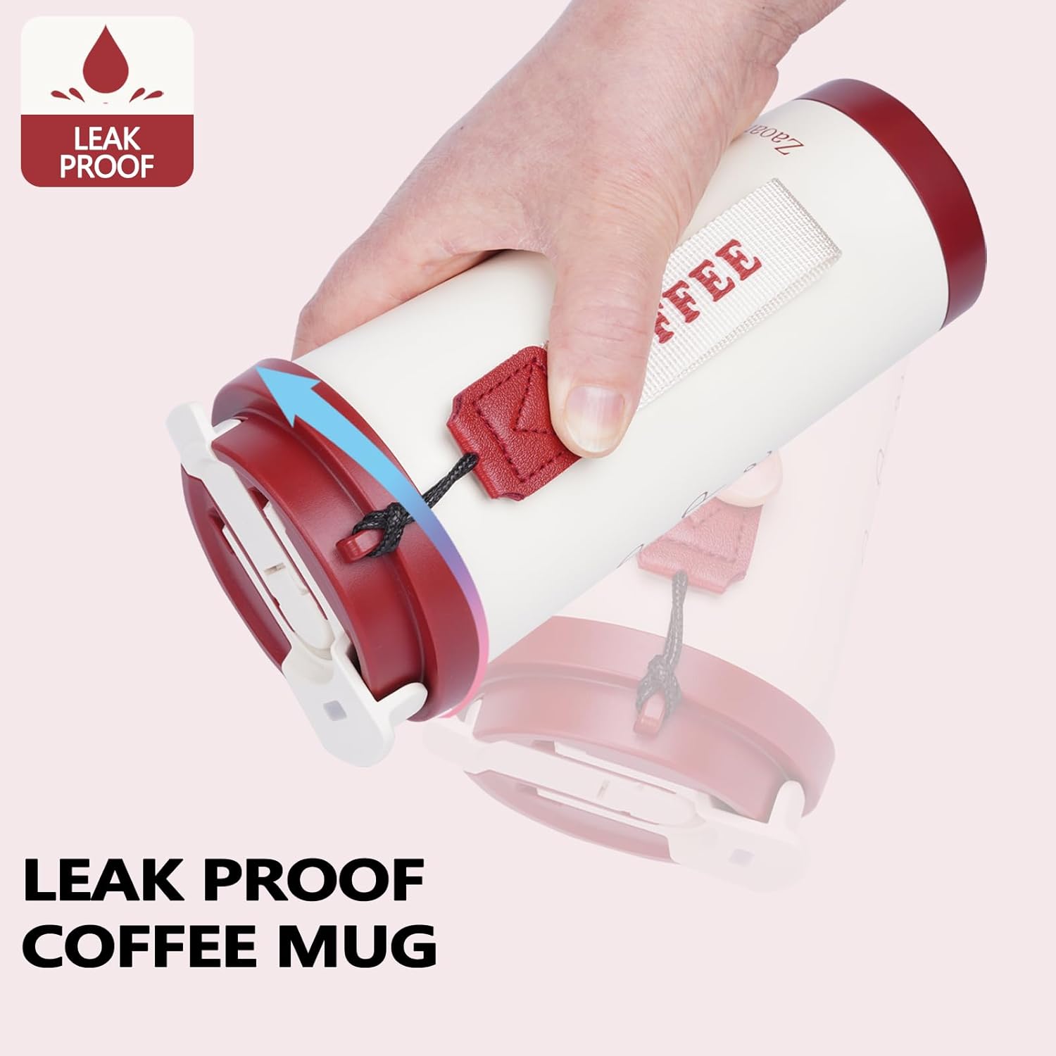 Insulated Coffee Mug with Ceramic Coating, 18 oz Ceramic Lined Travel Coffee Mug with Leakproof Lid, Double Wall Stainless Steel Hot ＆ Cold Drinking Cup for Office Camping Travel, Red - Image 2