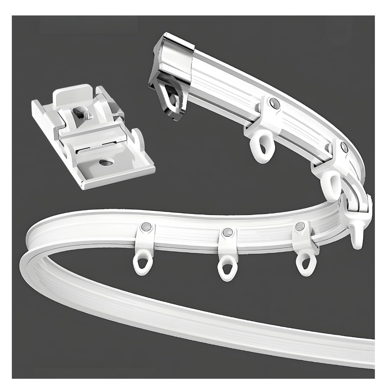 Flexible Gardinenschiene Vorhangschiene 1-6m, Gebogen Gardinenschiene Vorhangschiene Deckenmontage für Duschvorhang Schrank Raumteiler Erker, Müheloses Gleiten(Top White,6m(19.7ft))