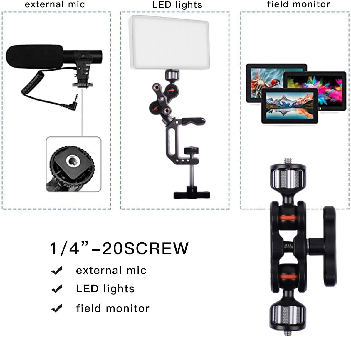 Top Rated Adjustable Articulating Camera Clamp Action Camera Bike Mount Compatible with Monitor LED Action Camera Gopro 7 OSMO Action DSLR Canon Nikon Sony Black Friday - 50% OFF Adjustable Articulating Camera Clamp Action Camera Bike Mount Compatible with Monitor LED Action Camera Gopro 7 OSMO Action DSLR Canon Nikon Sony