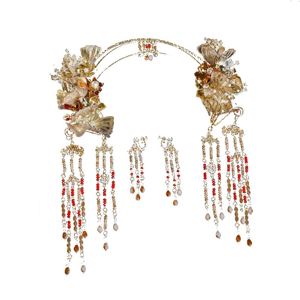 Xiuhe Headdress Holy Lady's Crown Chinese Bride Handmade Liquid Flower Hair Dress Accessories
