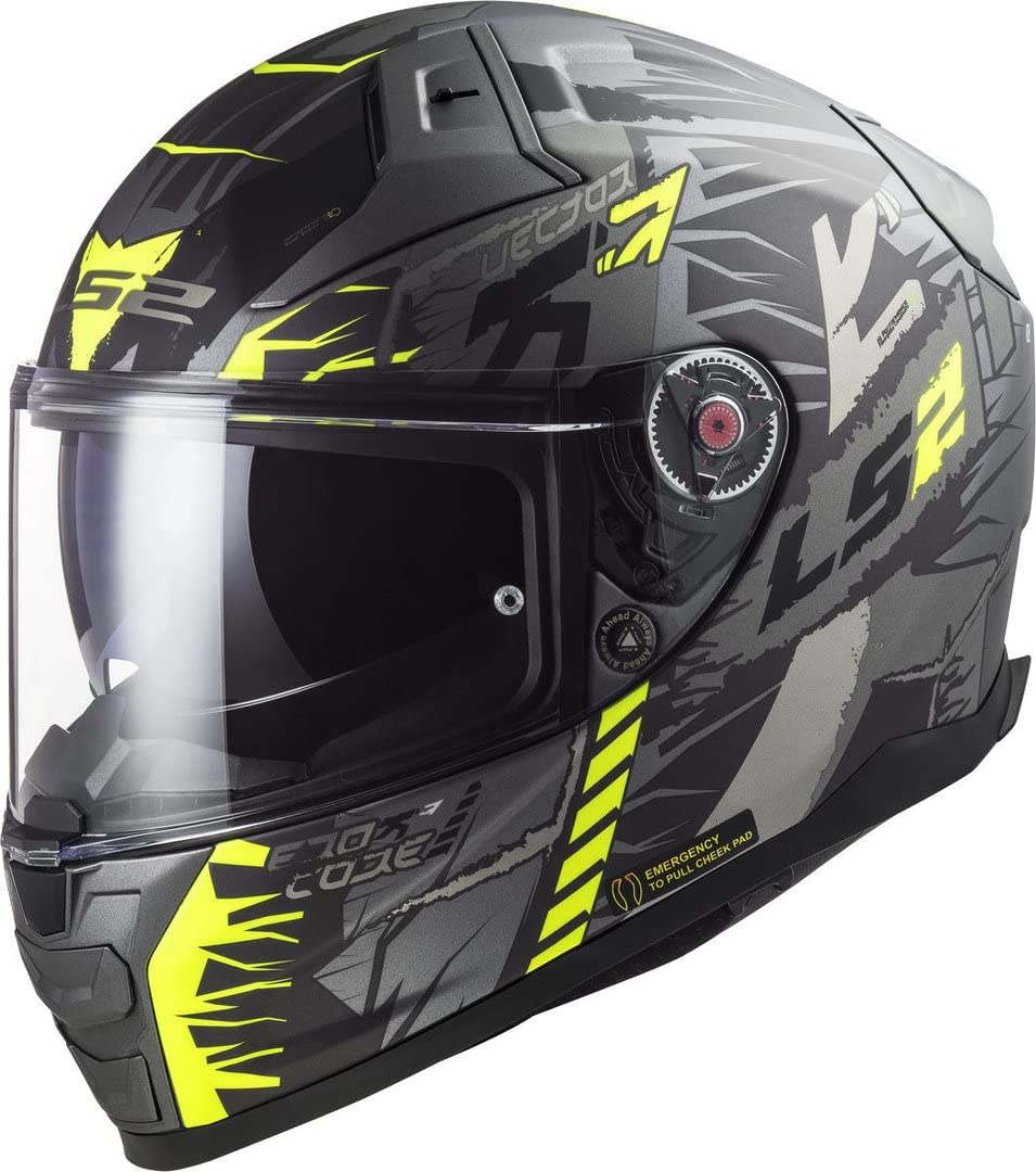 LS2, kask motocyklowy Vector II Techbot, tytanowy żółty XXS