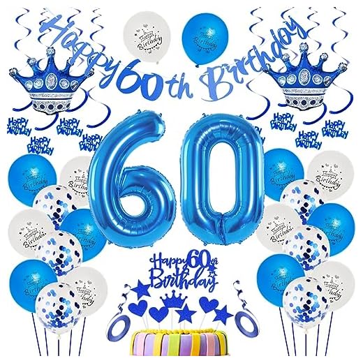 Decoración 60 Años Cumpleaños Globo Azul 60 Años Decoración 60 Años Cumpleaños Hombre Azul Decoración 60 Años Globoa Hombre Azul Globos 60 cumpleaños Hombre Azul Decoración 60 Años Topper Torta
