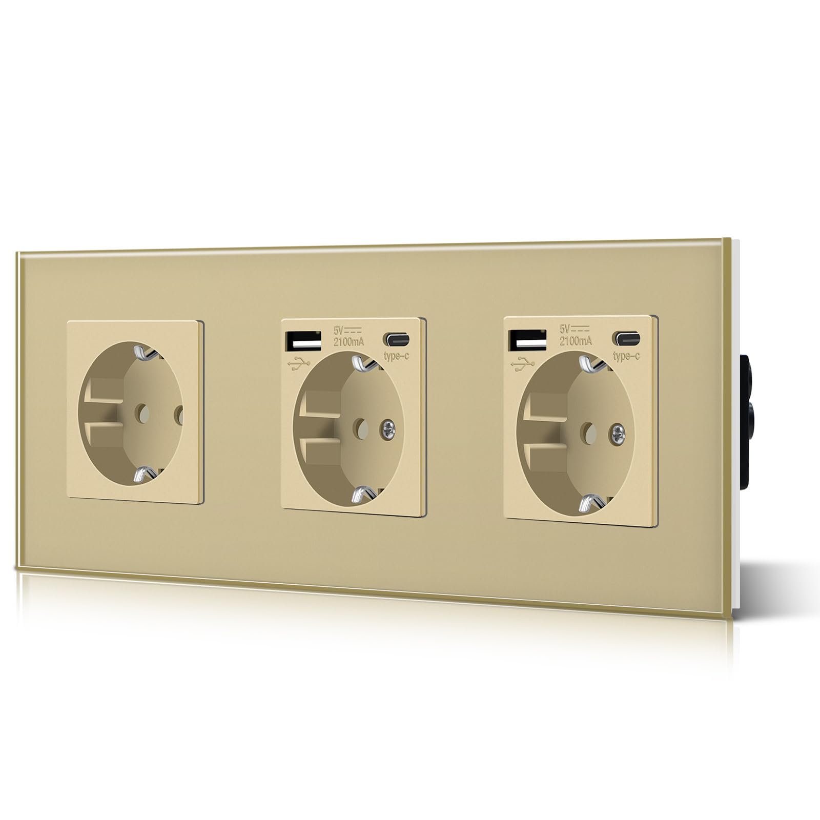 BSEED Enchufe de Pared con USB C,Enchufes Dobles Empotrados con Cristal,Toma de Corriente,Seguridad infantil,Fácil de Instalar,M Serie,2 Enchufes con USB y Tipo C,157mm Blanco — view 43