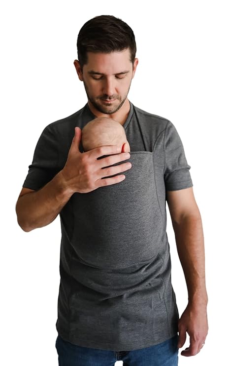 Lalabu Dad Shirt | Original Babywearing T-Shirt with Kangaroo Pouch | Baby Wrap Carrier for Newborns & Infants | Baby Wrap Carrier for Newborns | Essential for new Dads | Simple Gray, XL, Short Sleeve
