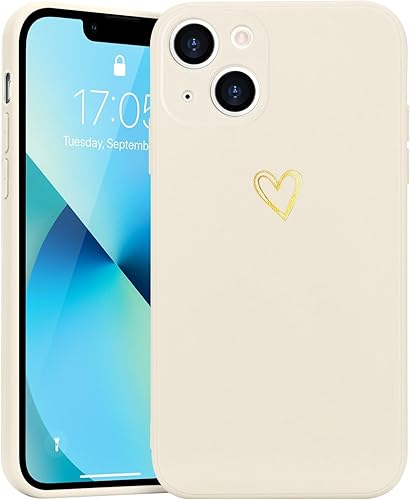 Wirvyuer Funda para iPhone 13, bonita funda delgada a prueba de golpes con soporte de carga inalámbrica y protección, color beige