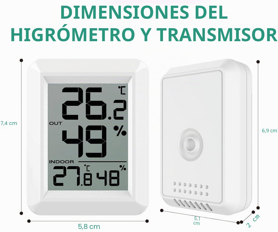 ORIA Termómetro Higrómetro Interiores y Exteriors, Termómetro Ambiental Digital con Sensor, Medidor de Humedad Temperatura con Gran Pantalla LCD, Interruptor ℃/℉ para Habitación del Bebé, Oficina