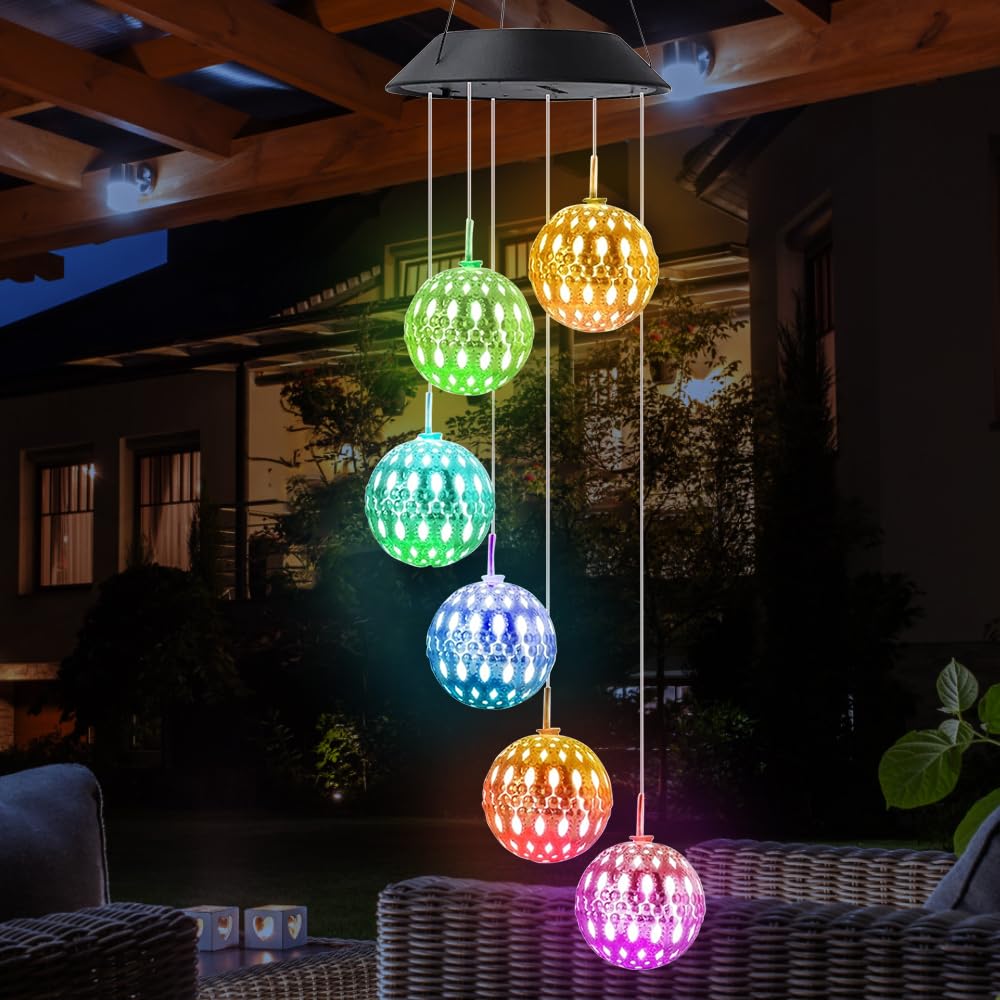 Scacciapensieri Solari da Giardino, 6 LED a Sfera di Cristallo, Cambia Colore, Impermeabile, Decorazione per Esterni