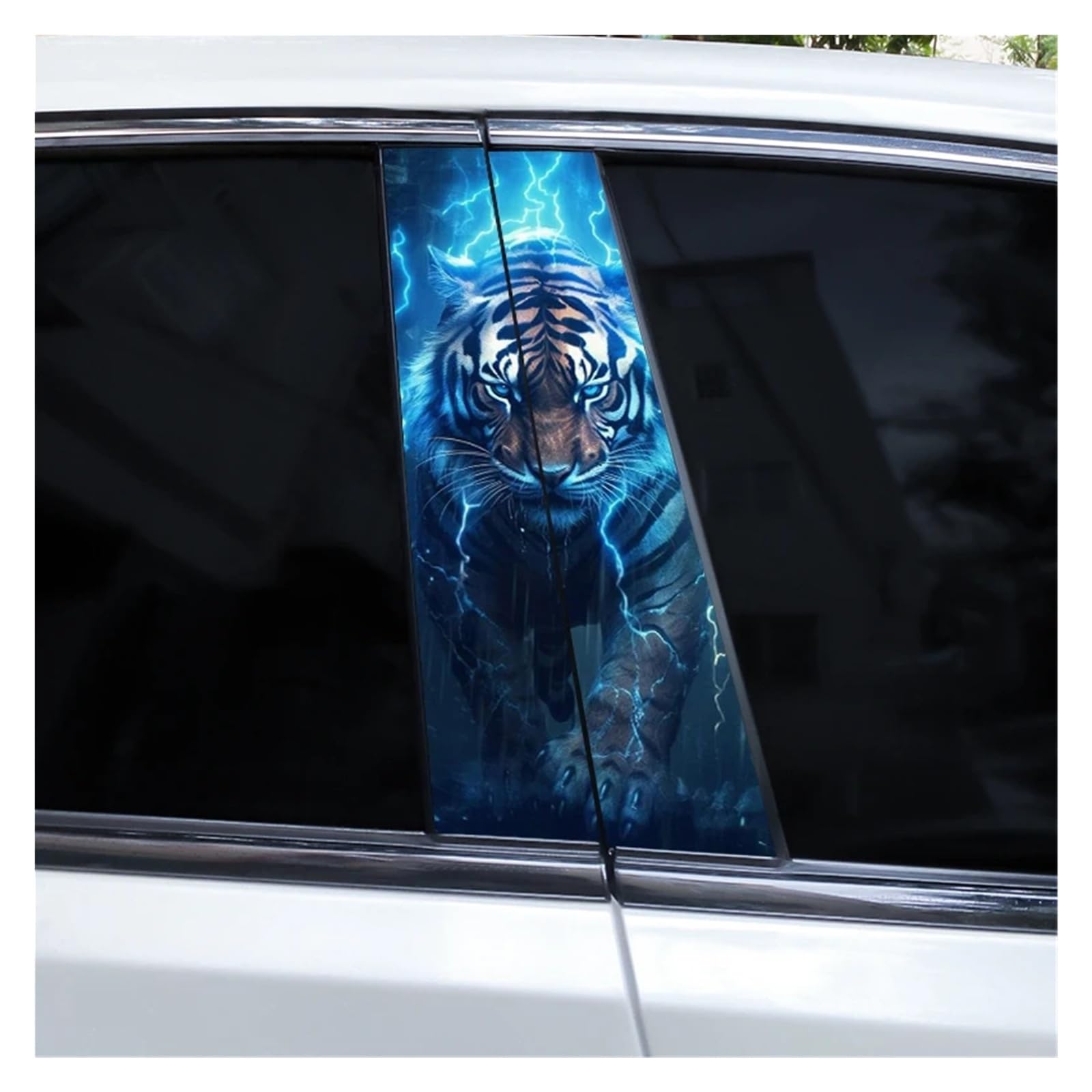 Car Side Decals 2pcs Flaming Tiger Animal Stickers Car Center B-Pillar Anti-Scratch Vinyl DIY Self-Adhesive Decal(Style L)