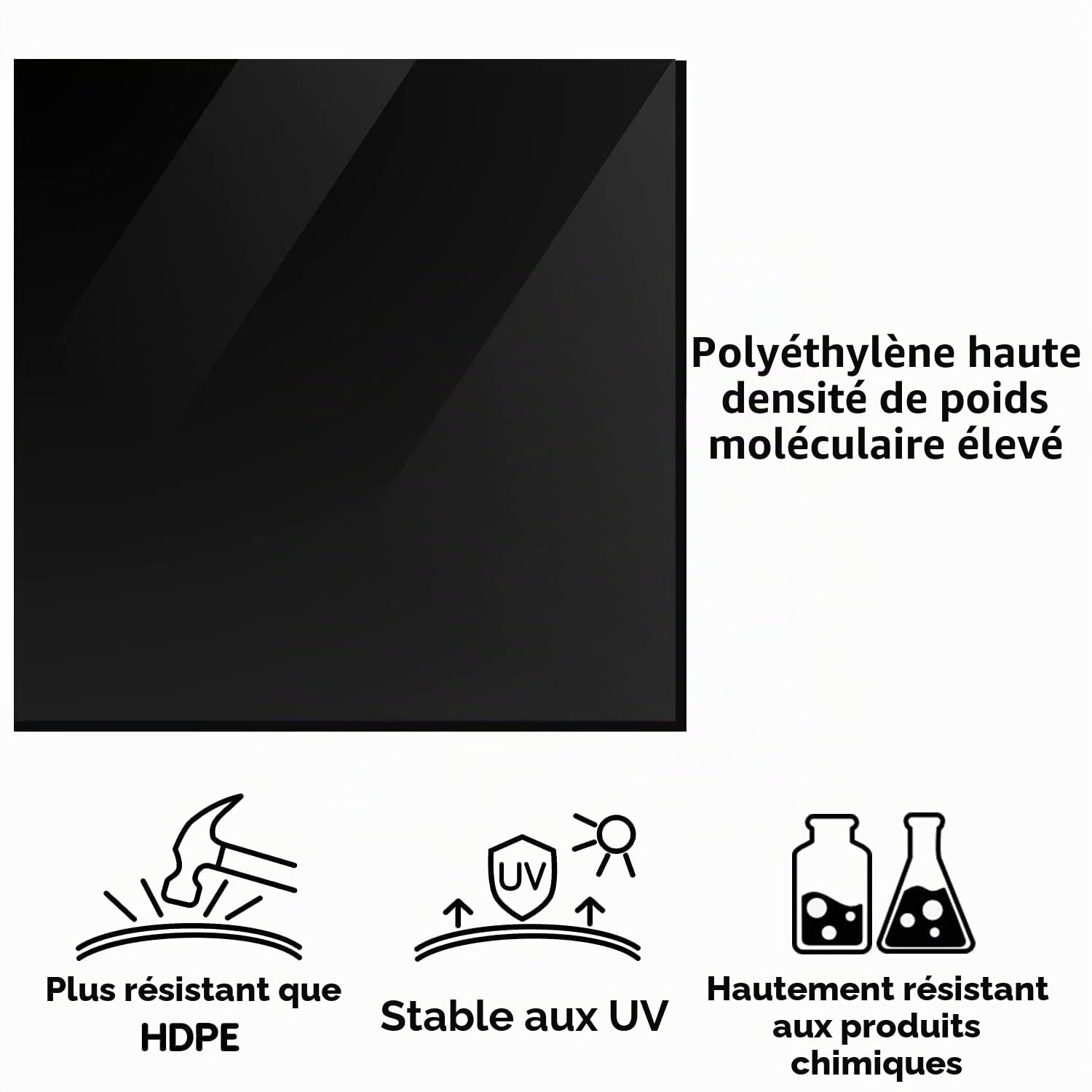 TSKDKIT Feuille De Plastique Haute Densité 300 Mm X 300 Mm X 10 Mm Noir Feuille De Plastique D'ingénierie Hdpe En Polyéthylène Haute Densité Résistant Aux Uv Pour Projet, Bricolage