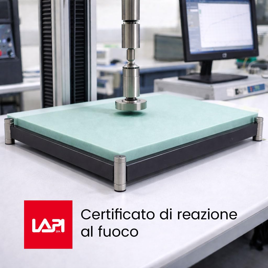GEEMMA s.r.l. Topper singolo 85X195 Cm Memory Foam Ignifugo Sfoderabile, Certificato classe 1IM Correttore Materasso per hotel o Strutture Ricettive, Made in Italy - MOD. FIRESAFE