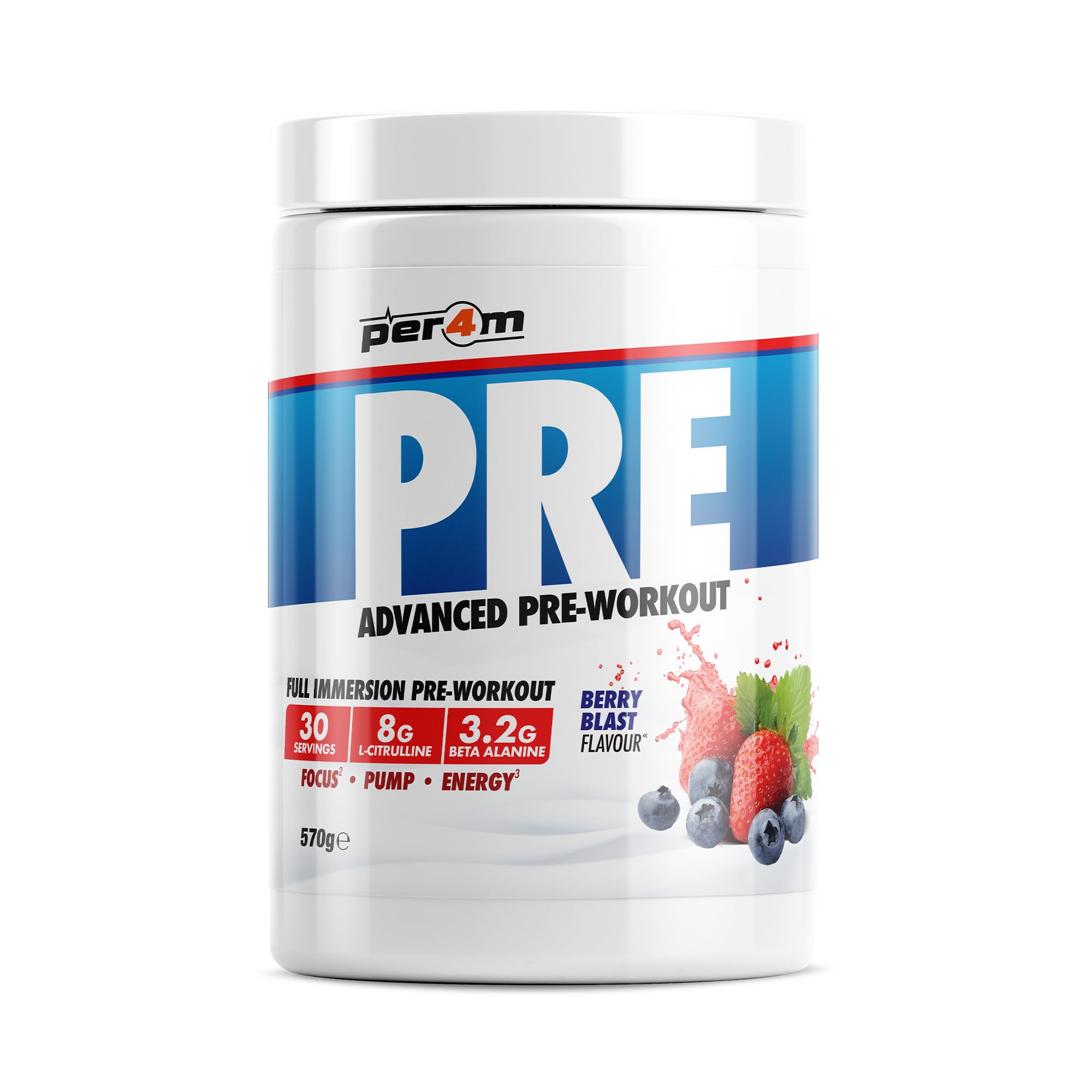 Pre Workout Powder | Intense Pump, Sustained Energy & Mental Focus | L-Citrulline, Beta Alanine & Caffeine & Added Hydration (570g, Berry Blast)