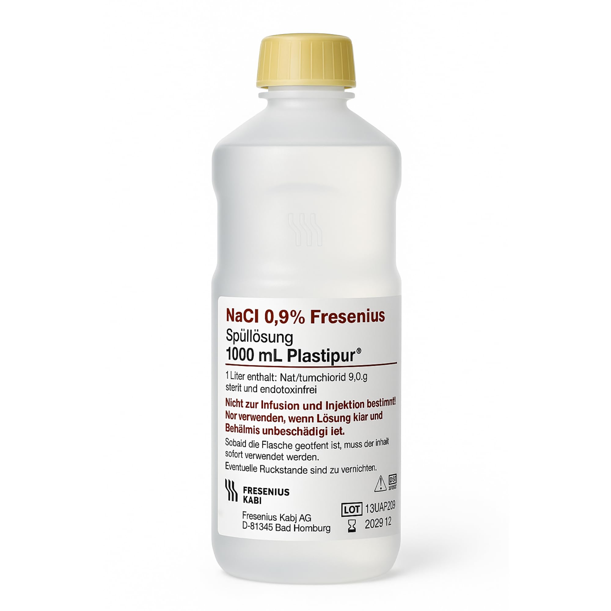 NaCl 0,9% - 1 Litro - Solución salina fisiológica isotónica - solución salina bebé 1L - solución salina para limpieza de heridas - solución salina para nariz y ojos - estéril