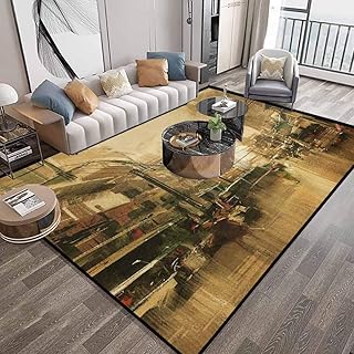 Alfombra de área retro de 4 x 6 pies, estilo acírico, estilo clásico, vista a la ciudad vieja de la calle, paisaje históri...