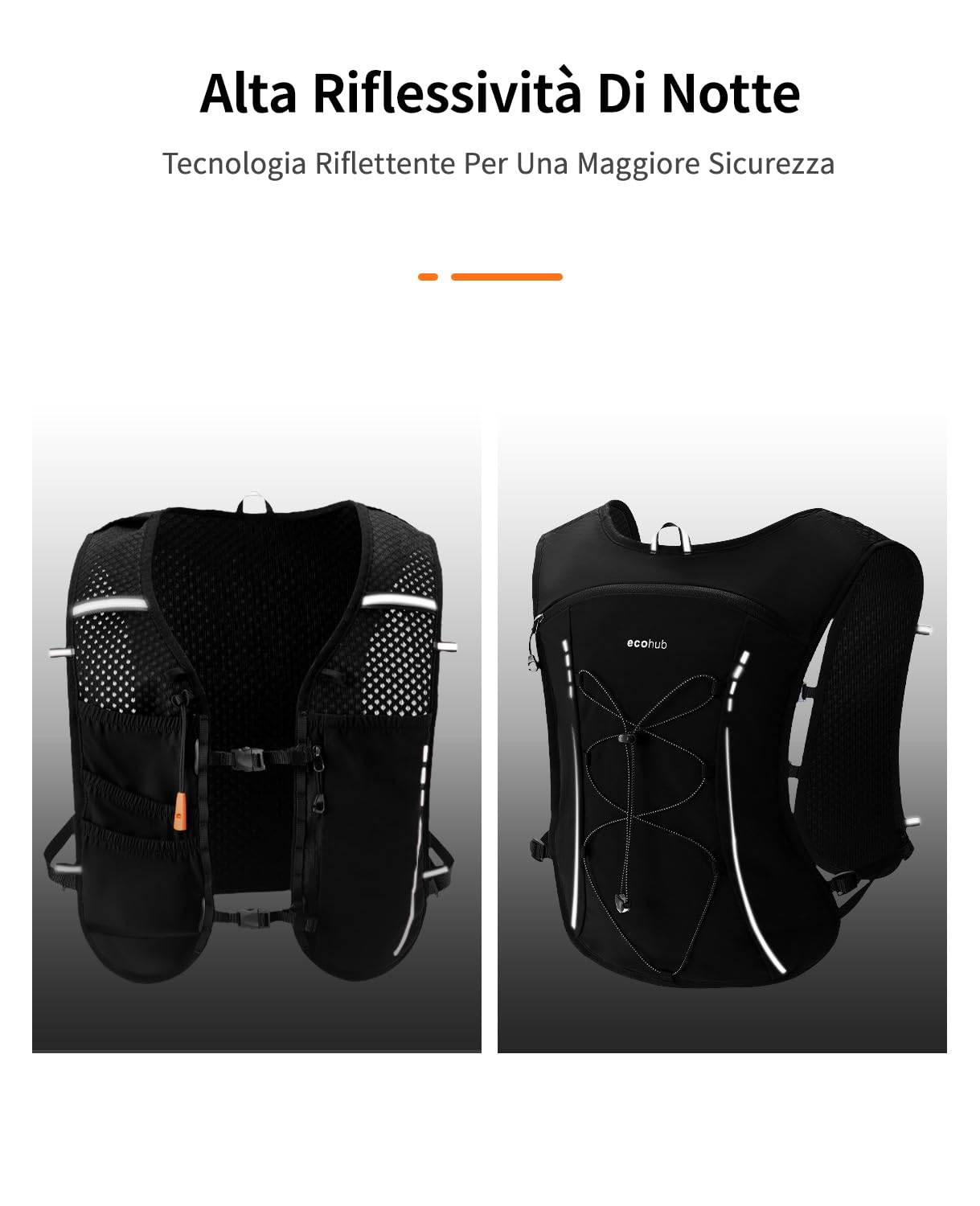 ECOHUB Zaino Trail Running Anti-Rimbalzo con Sacca Idrica 2L, Gilet Running Leggero e Traspirante con 6 Tasche, Zaino Idratazione Regolabili per Uomo, Donna, Corsa, Maratona, Ciclismo, MTB, Trekking