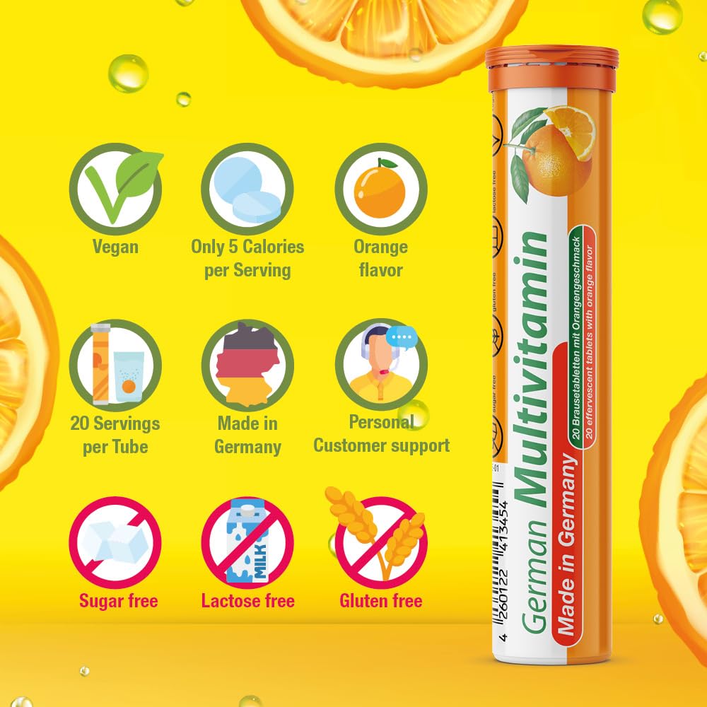 T&D German Multvitamin 10 Vitamins - 40 Vegan Drink Effervescent Tablets - Orange Flavor - Made in Germany — Amazon image 5