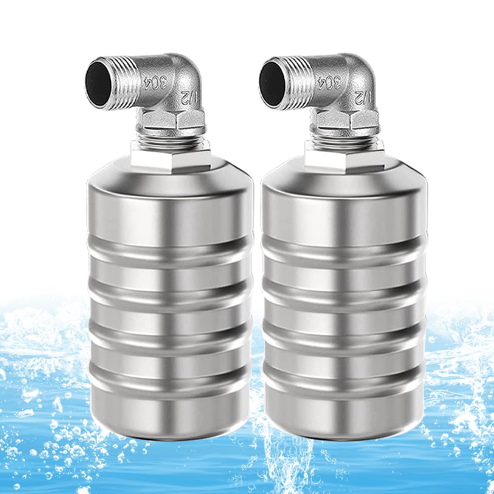 2 válvulas de acero inoxidable de 1/2 pulgadas,válvula de bola flotante,válvula de control automático del nivel de agua con 2 bandas de sellado para tanques de agua, piscina (tipo B, 1/2 pulgadas)