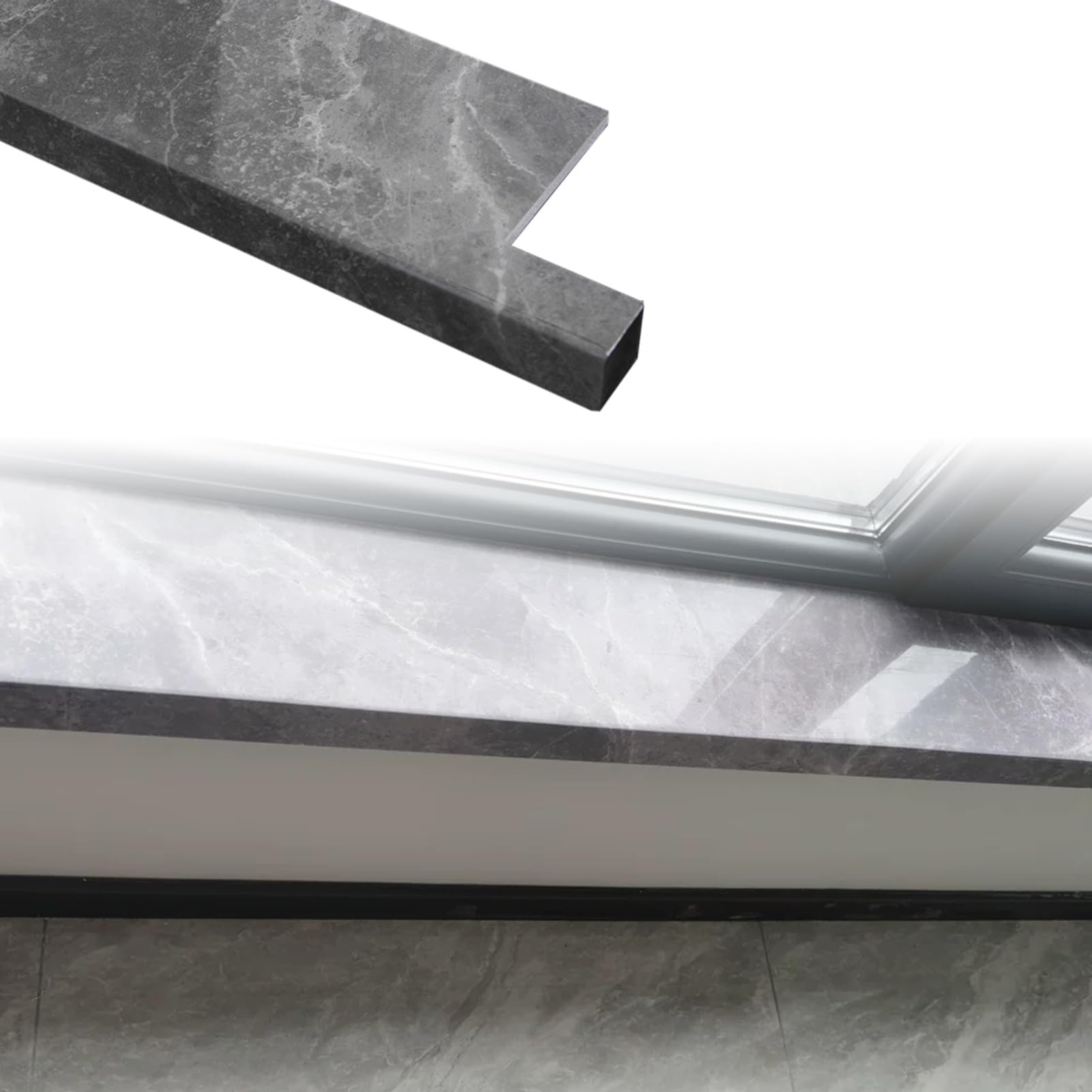 Placa para alféizar gris veteado de 60x10 cm, protector de cocina impermeable y acabado con borde