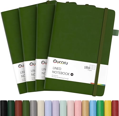 Miniatura 22 de Oucaru Cuaderno rayado, paquete de 4, 180 páginas, diarios A5 para escribir, papel grueso de 100 GSM, cuadernos pequeños diarios para mujeres y 4