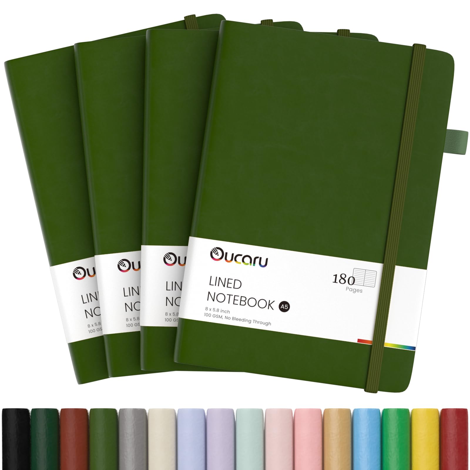Oucaru Lined Journal Notebook, 4 Pack, 180 Pages, A5 Journals for Writing, 100 GSM Thick Paper, Small Notebooks Daily Journal for Women Men Work, Business, School, Travel Supplies — image 1