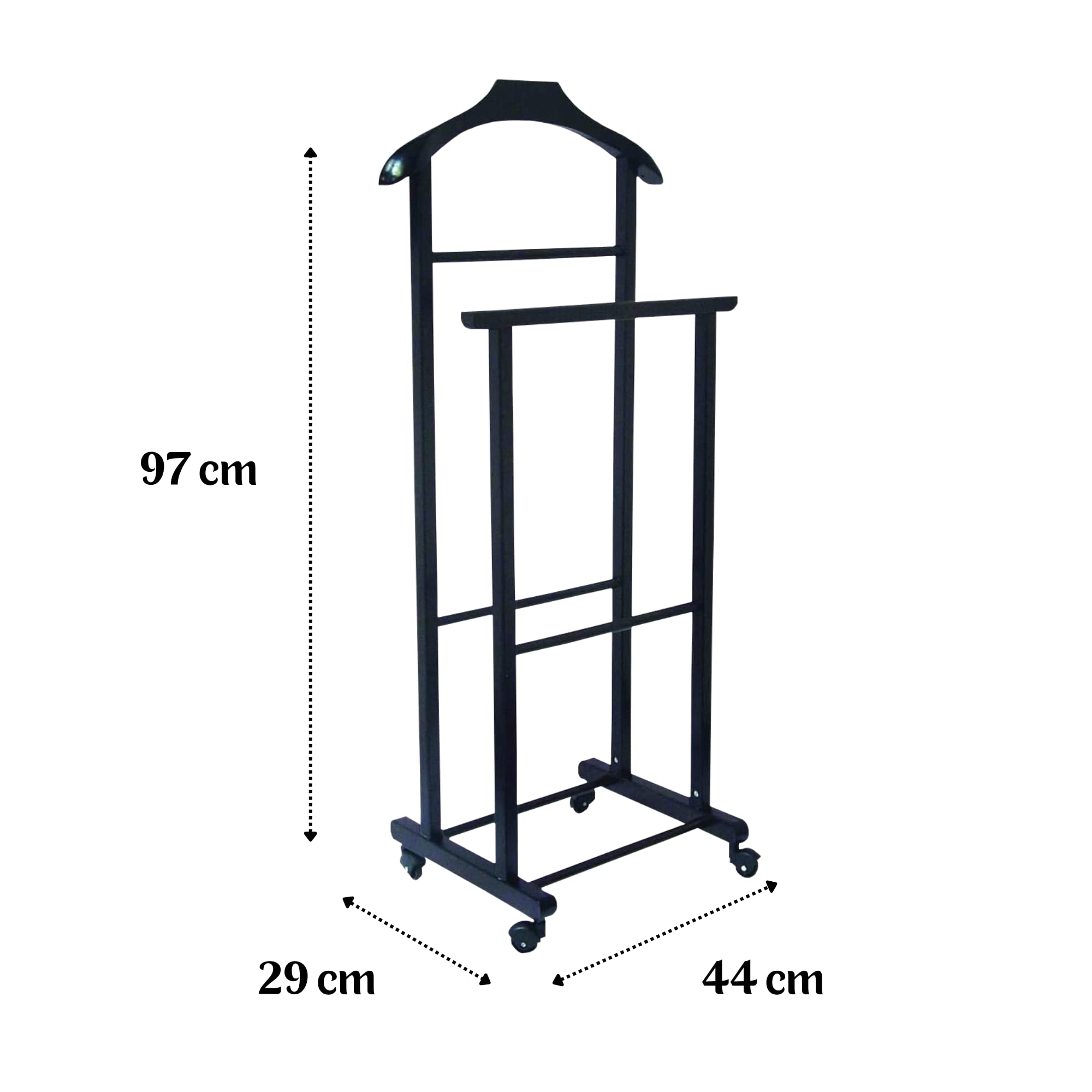 Tomaino - Herrendiener Schlafzimmer aus Holz - Kleiderständer mit Rollen Ambrogio - Herrendiener Modern für Kleidung und Accessoires (Schwarz)