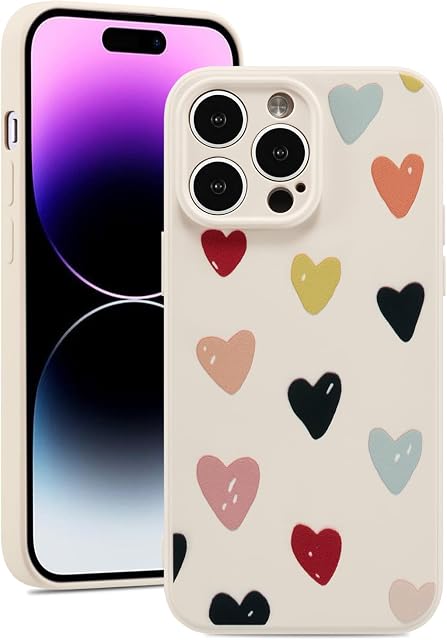 ZTOFERA Soft Case for iPhone 13 Pro, 6.1-Inch, Cute Girls Silicone Case with Love Heart Pattern Design Shockproof Cover, Beige