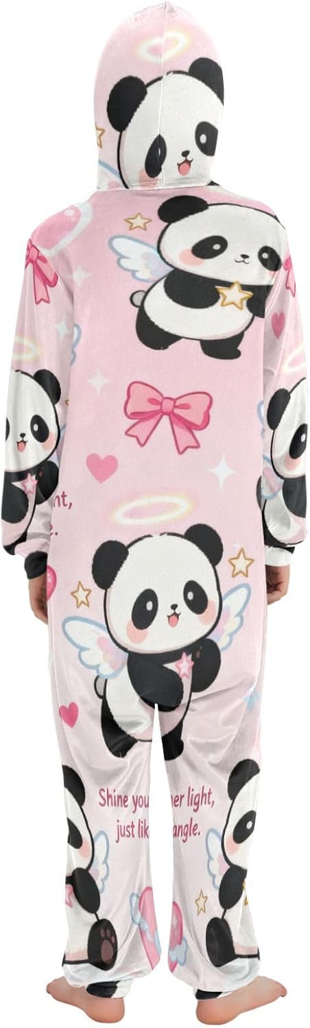 Cute Cartoon Angel PandaPajamaZipper Hooded Holiday Costumefor Parties Sleepovers