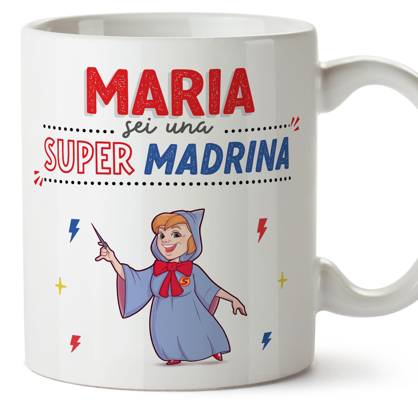 MUGFFINS Tazas Personalizadas para MADRINA - En Italiano - Sei Super! - 11 oz / 330 ml - Regalo personalizable original y divertido