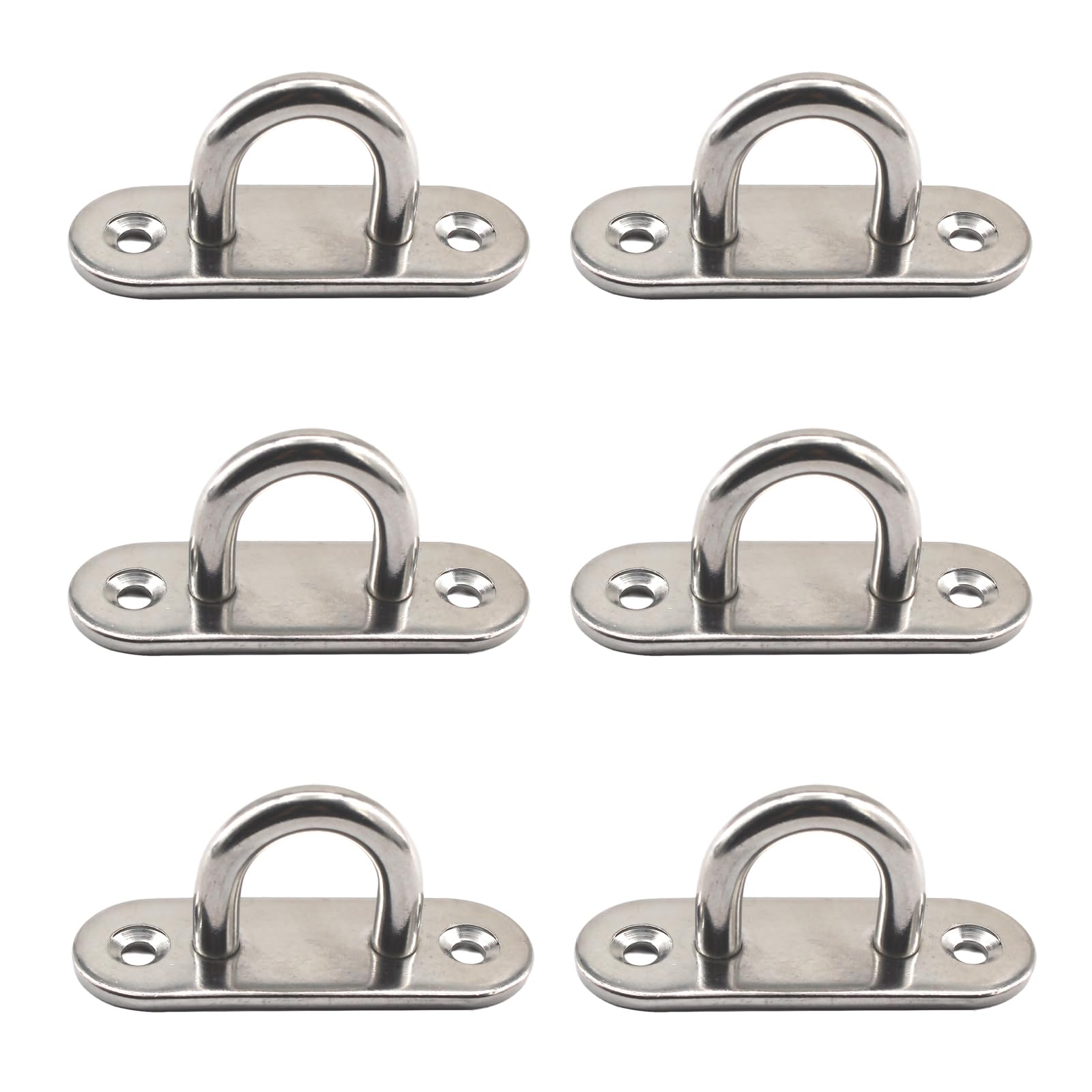 Paraphee 6Pcs M6 304 Stainless Steel Oblong Pad Eye Plate Hook Heavy Duty Ring Hook for Marine Deck Wall Ceiling