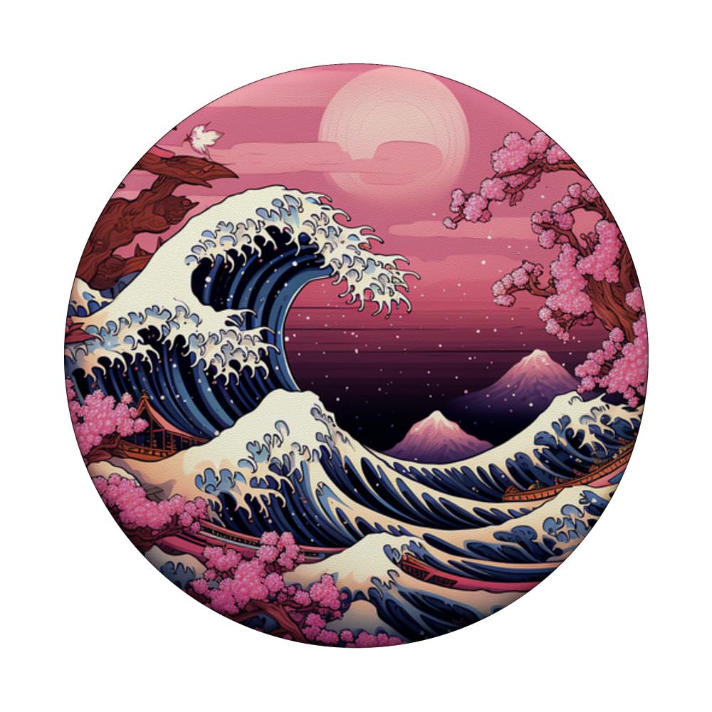 Japanese Flowers Serenity Waves Whispering Petal Secrets PopSockets Swappable PopGrip, Black - Image 3