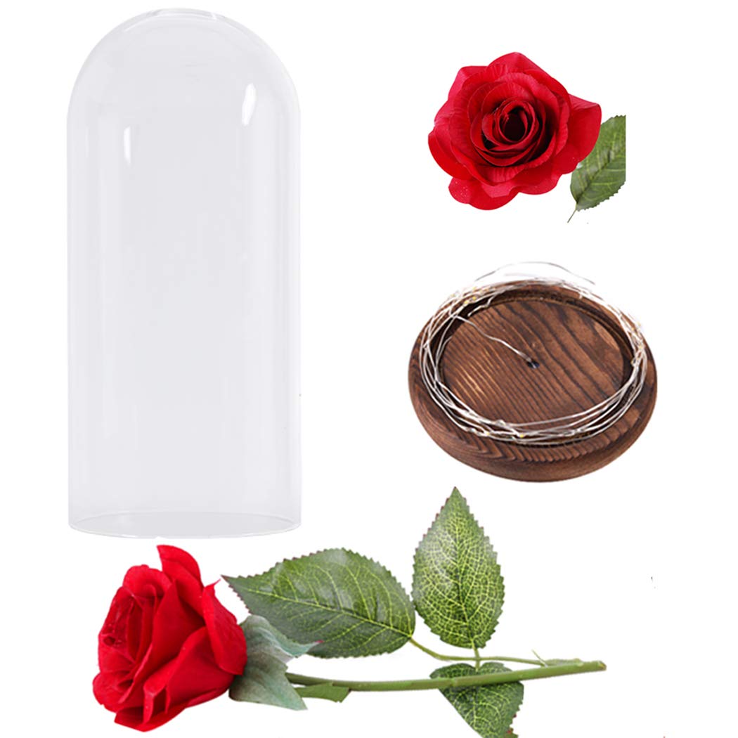 Ambiance de Noël rose lumineuse LED sous cloche verre pour maison